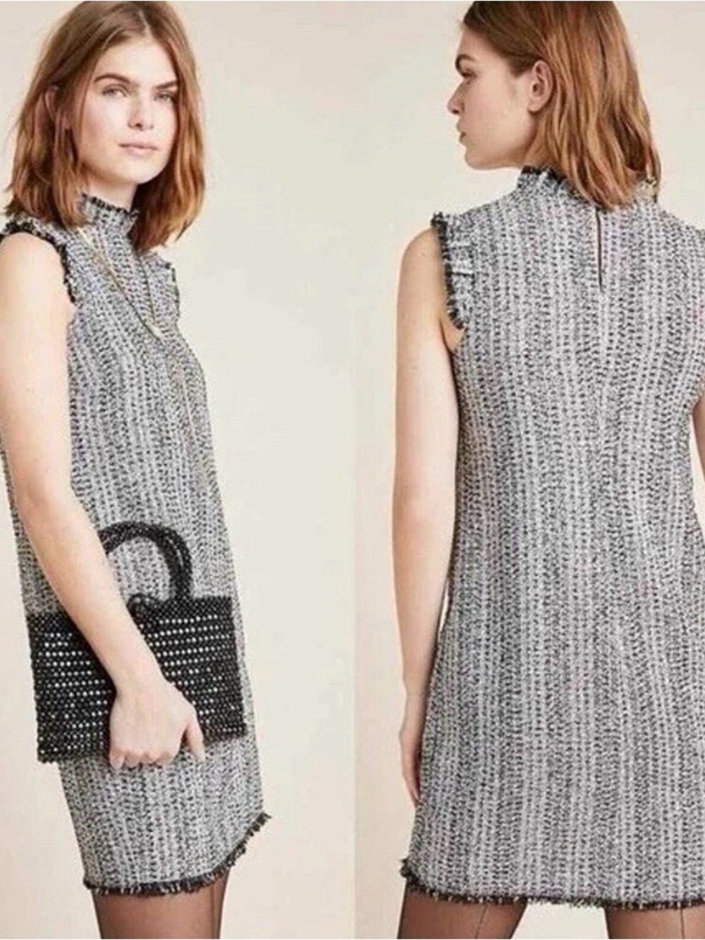 Anthropologie Eri + Ali Tori Tweed Shift Dress NWT Size XS Fringe Sleeveless